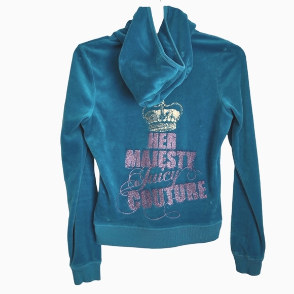 Juicy Couture Jackets & Blazers - Vintage Y2K Juicy Couture "Her Majesty" Turquoise Velour Track Jacket, Size Med